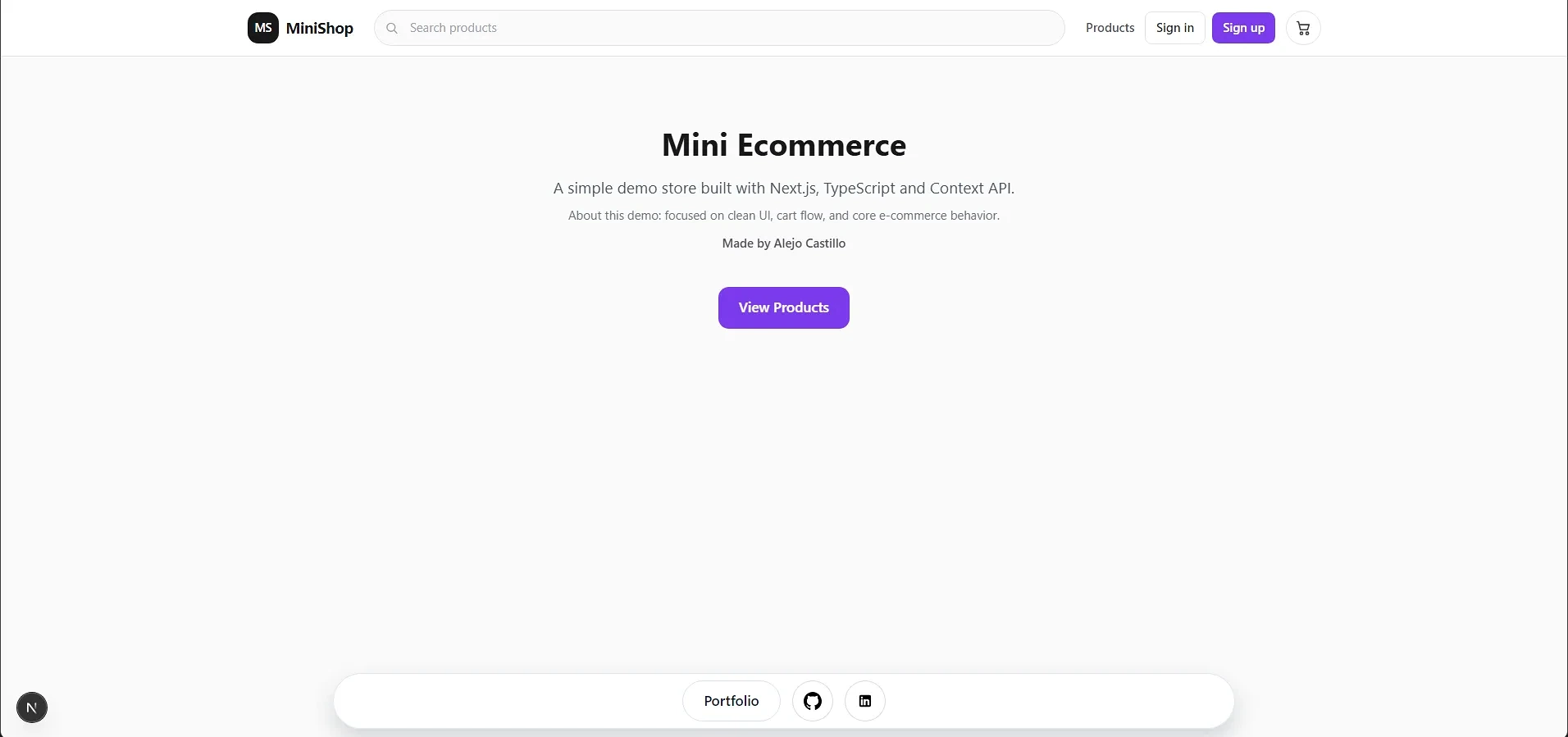 mini-ecommerce main page