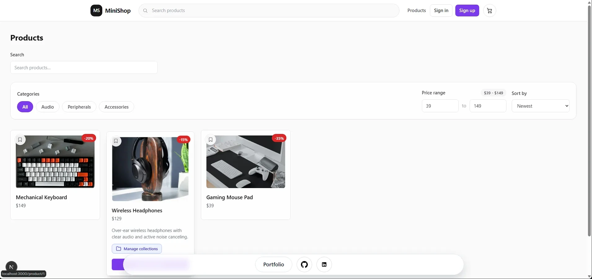 Mini Ecommerce product catalog