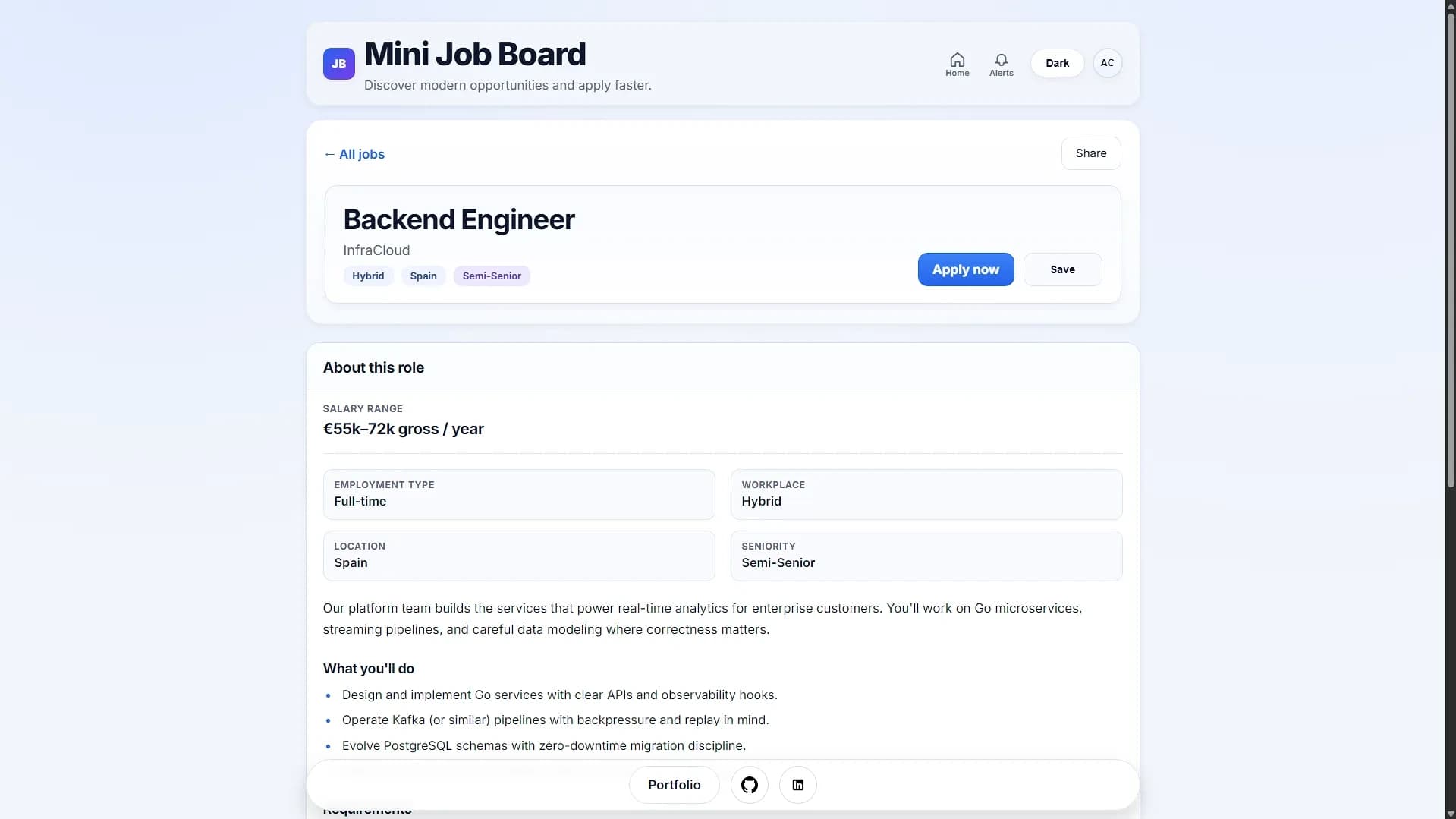 Mini Job Board job details view