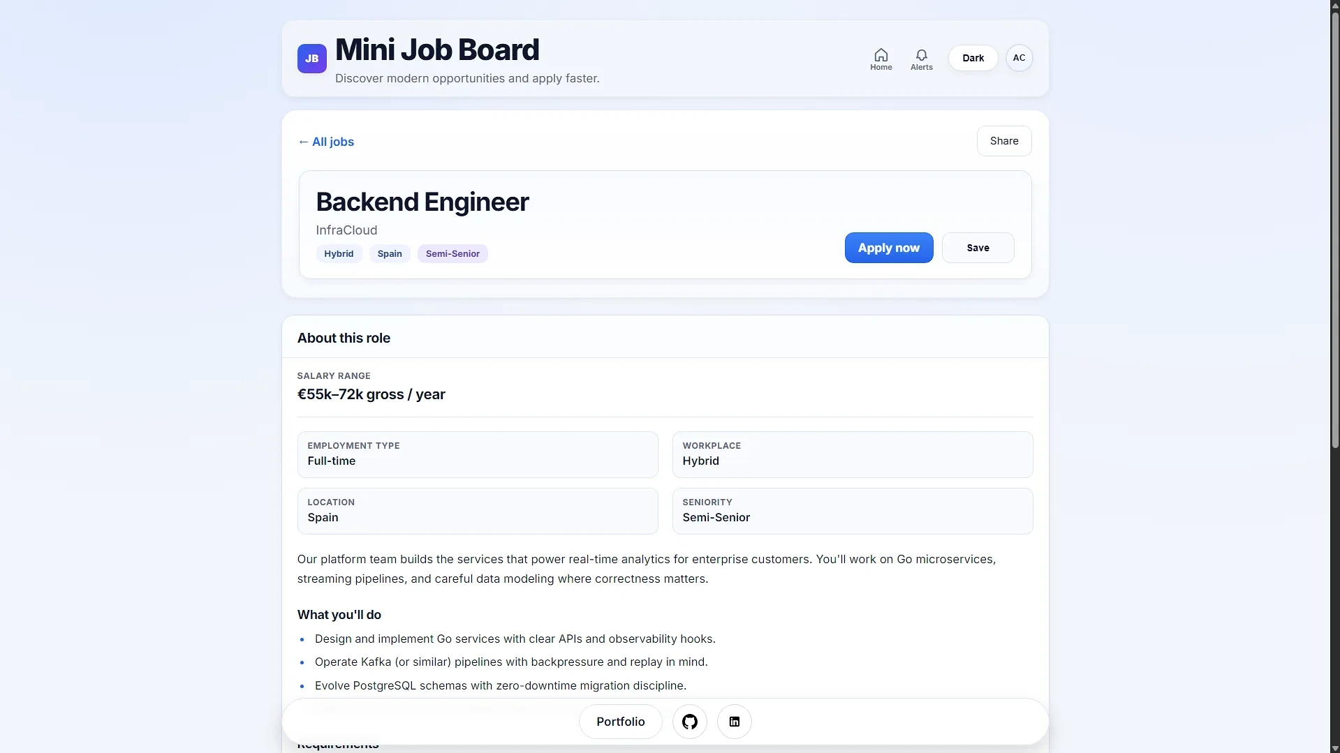 Mini Job Board job details view