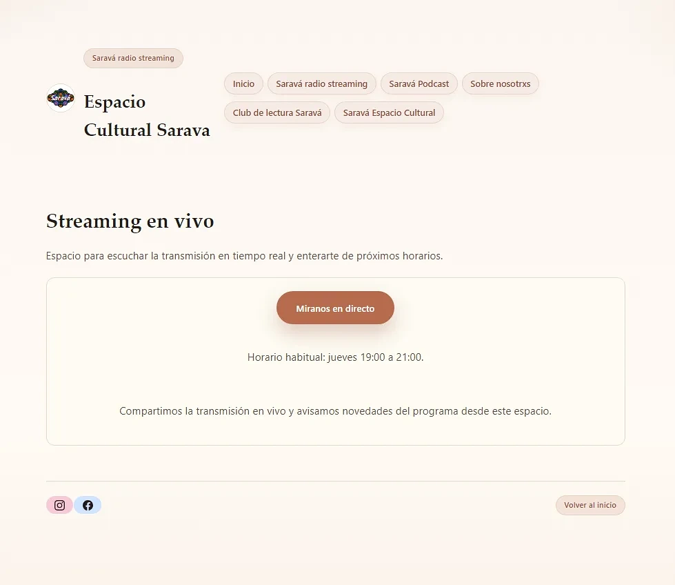 Saravá live radio page